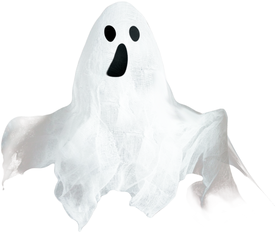 a white ghost with black eyes and a black nose