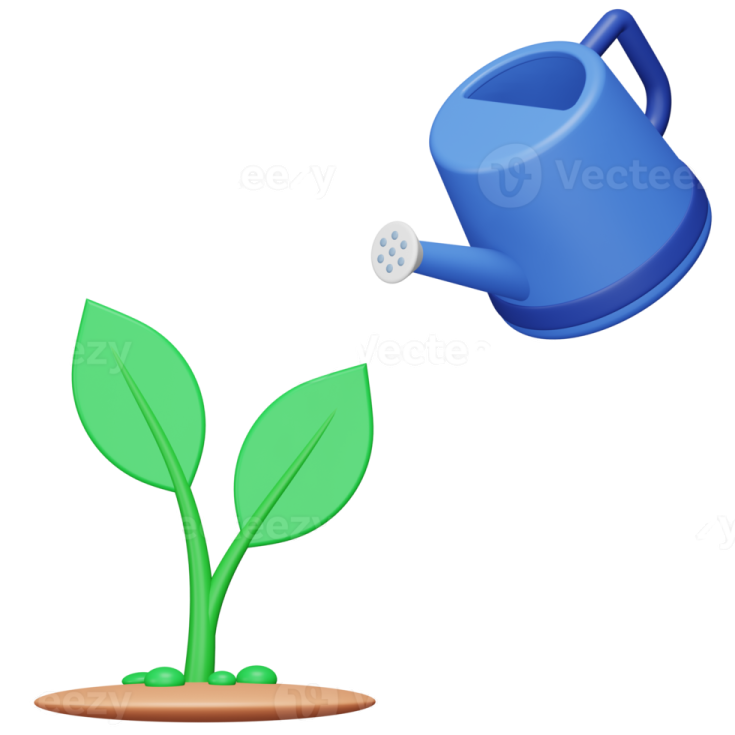 A watering water on a green plant