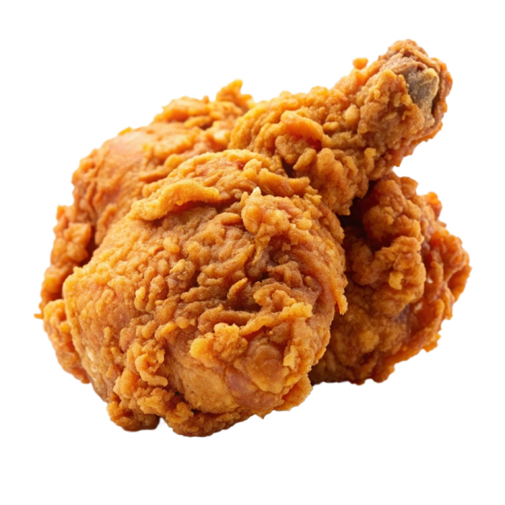 two pieces of fried chicken on a white background