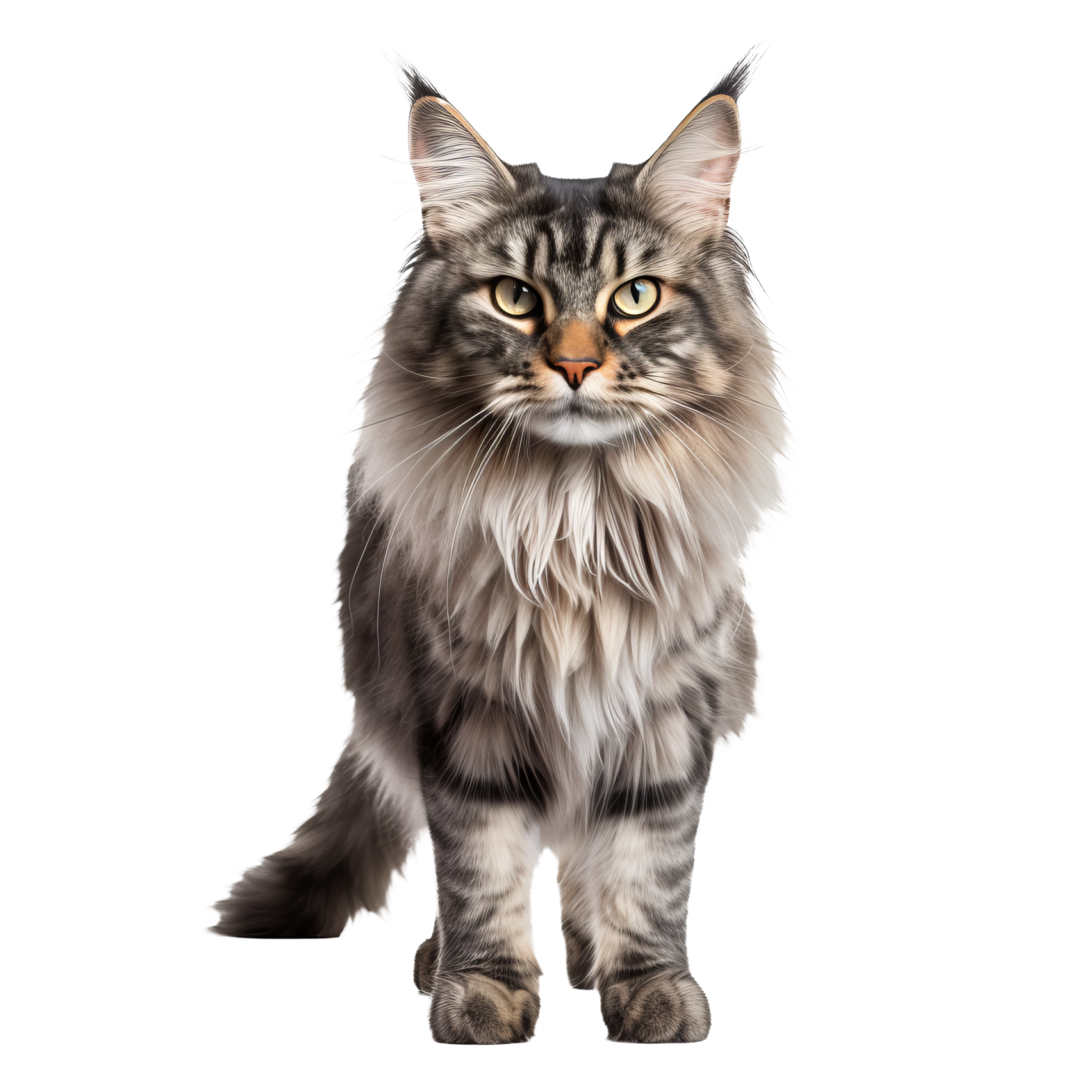 a gray and black cat with long hair