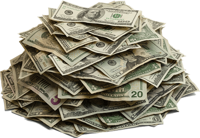 a pile of money on a white background