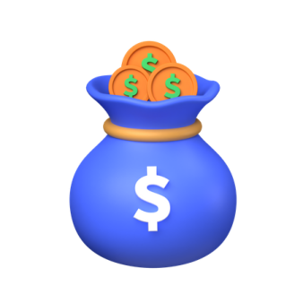 a blue bag filled with money