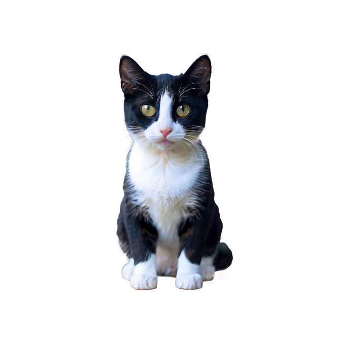 a black and white cat sitting on the floor