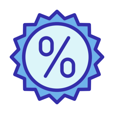 a blue and white icon of a percent sign