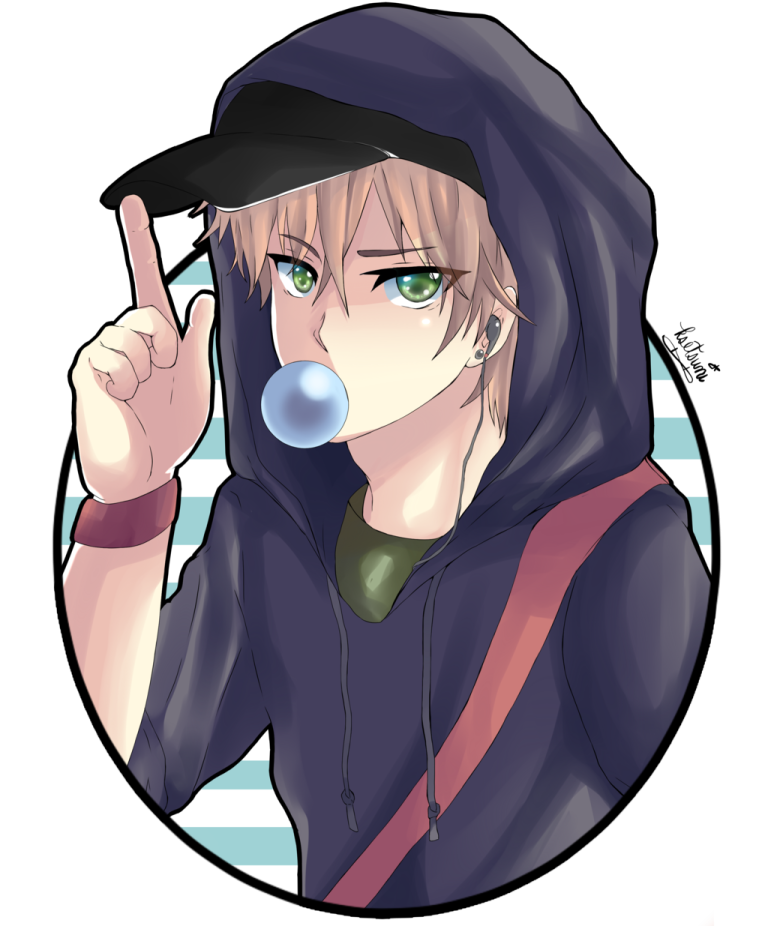 an anime character with a hoodie and green eyes