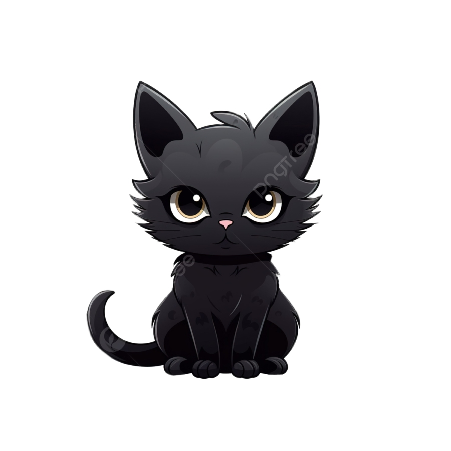 a black cat sitting down and looking at the camera
