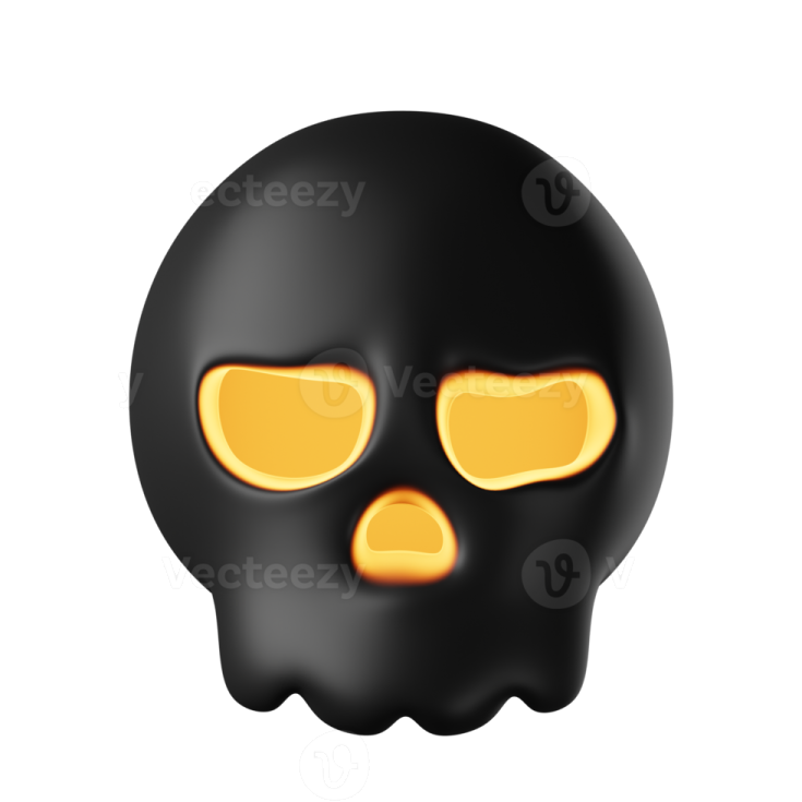 a black skull with yellow eyes