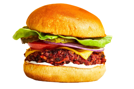 a hamburger with meat and vegetables on it