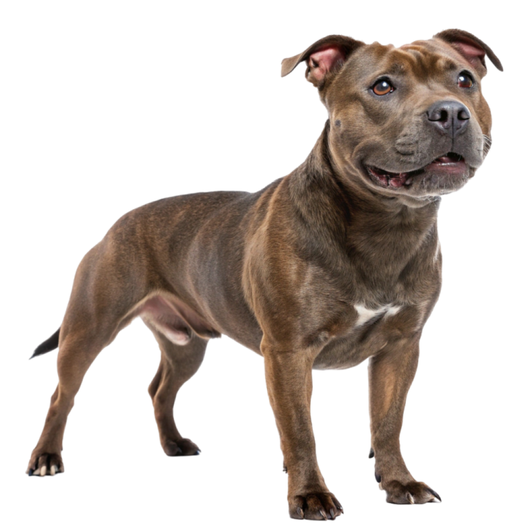 a brown dog standing on a white background