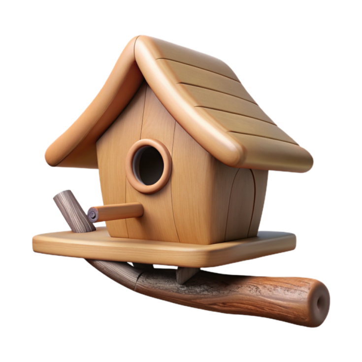 a wooden birdhouse on a white background