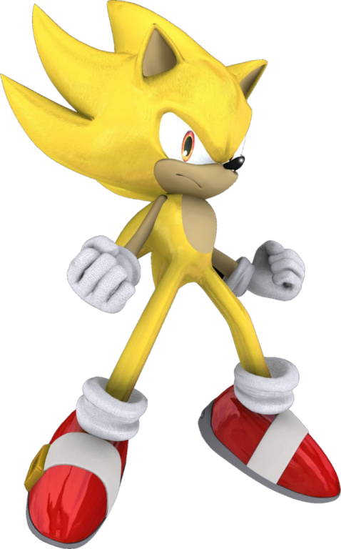 a yellow and white sonic with red shoes
