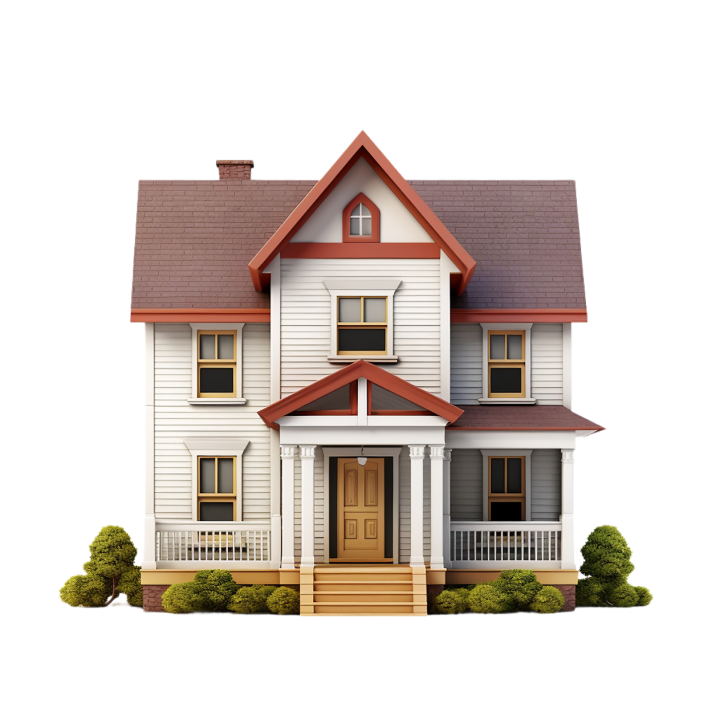 a small white house with a red roof