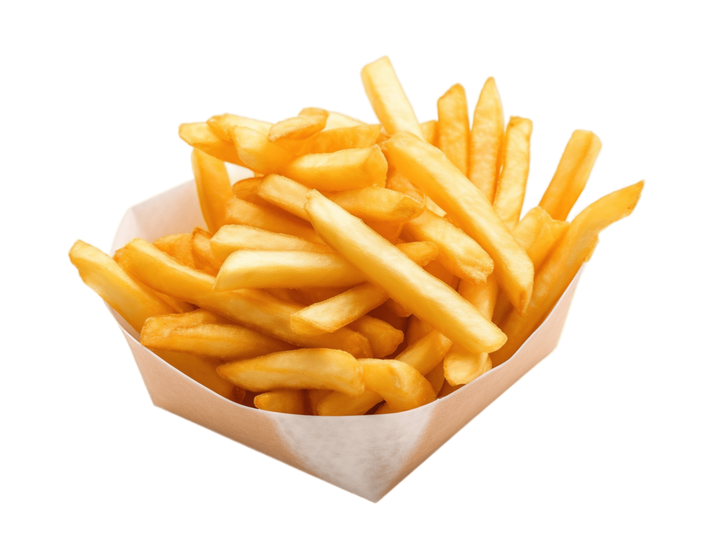 a basket of french fries on a white background