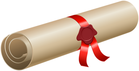 a rolled up scroll with a red ribbon