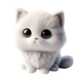 a white cat with big eyes sitting down