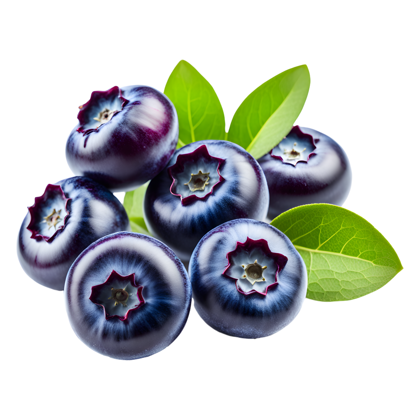 blueberries with leaves on a white background