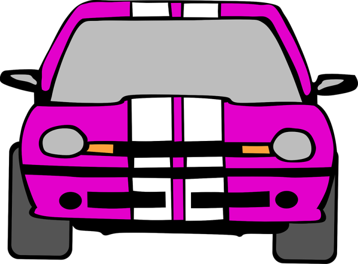 a pink car with white stripes