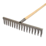 a rake with wooden handle on a white background