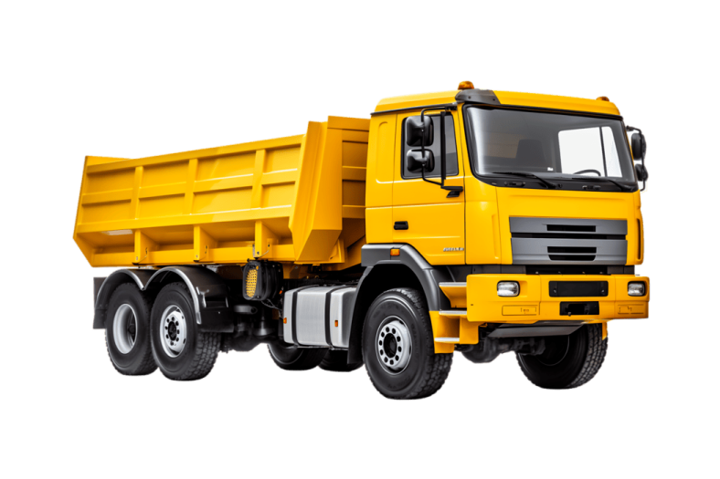 a yellow dump truck on a white background