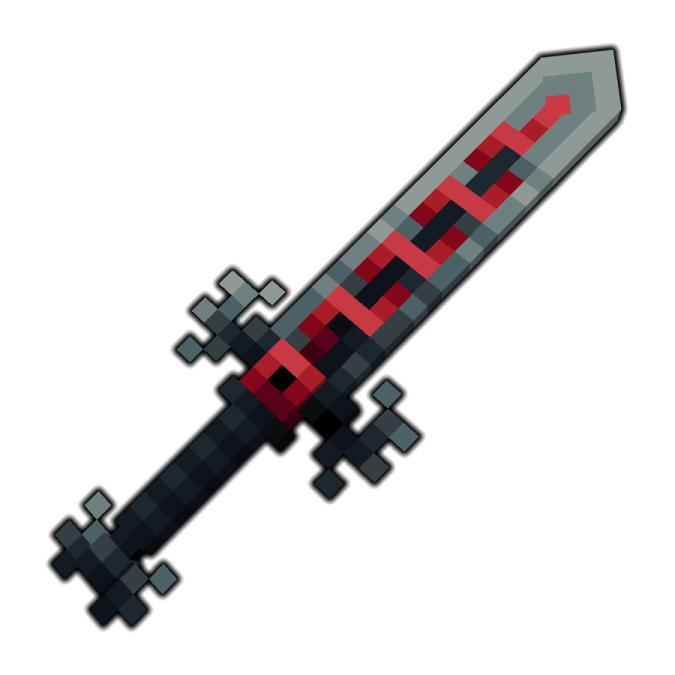 a sword with red and black pixels on it