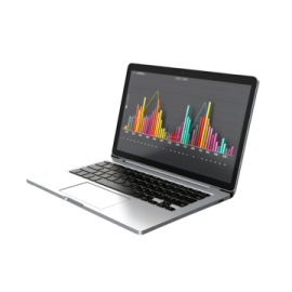 a laptop with graphs on the screen