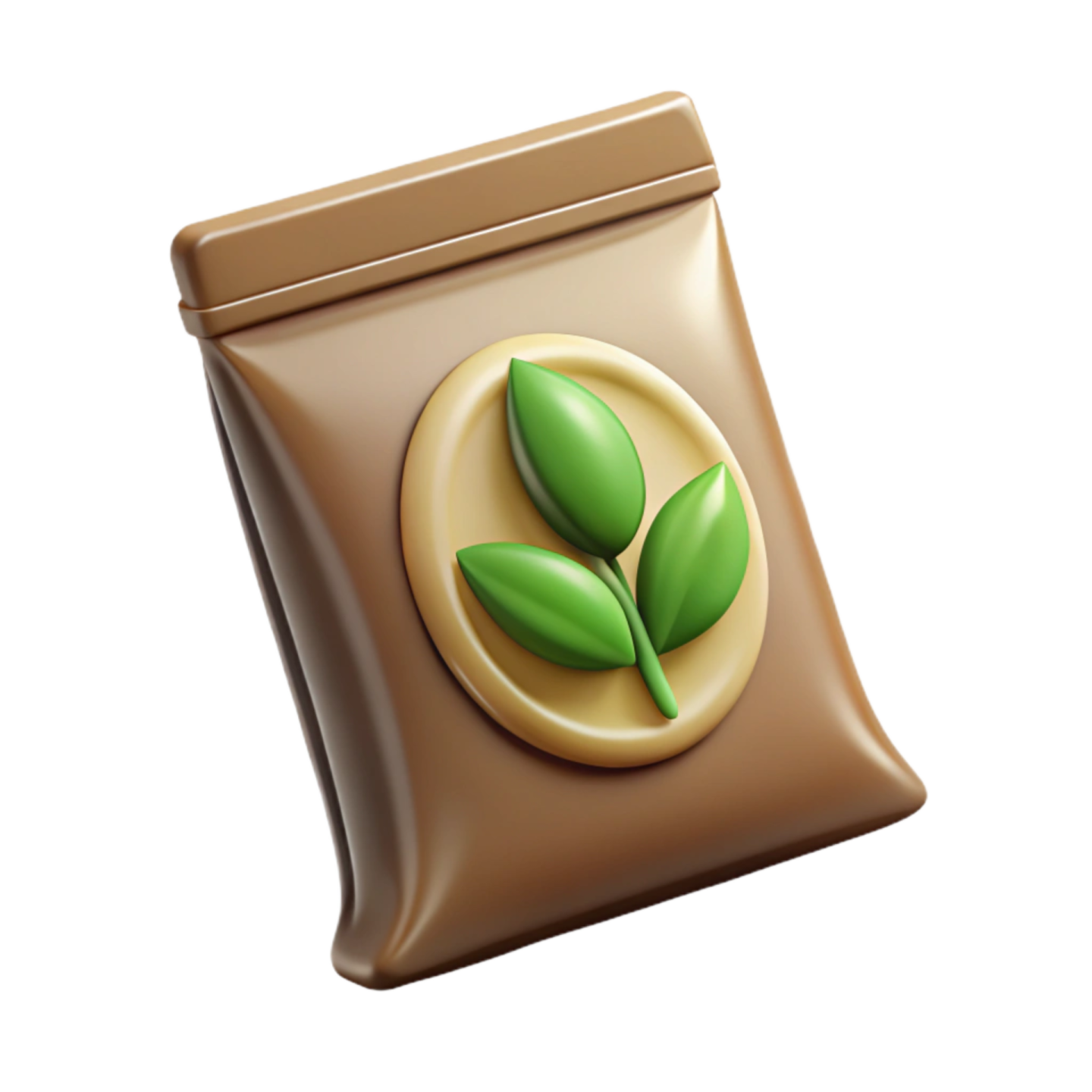 a chocolate bag with a green leaf on it