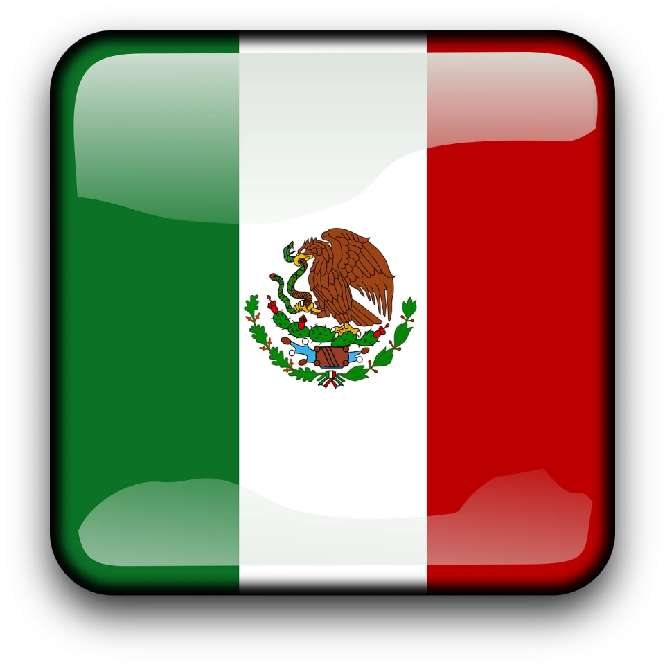 a square button with the flag of mexico