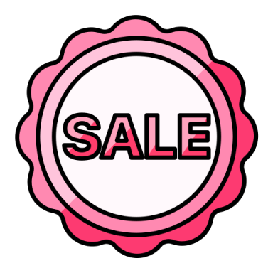a pink rosette with the word sale on it
