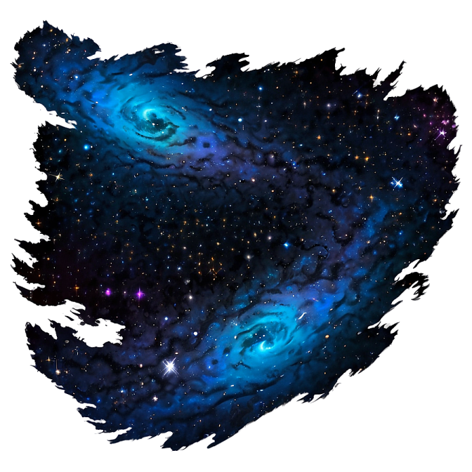 a black and blue nebula map with stars