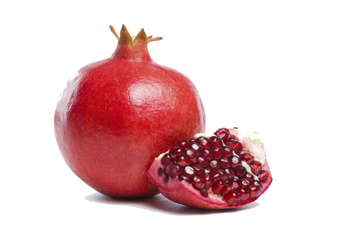 a pome with a half cut open on a white background