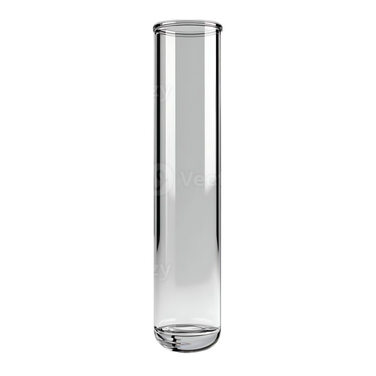 an empty glass tube with a white background