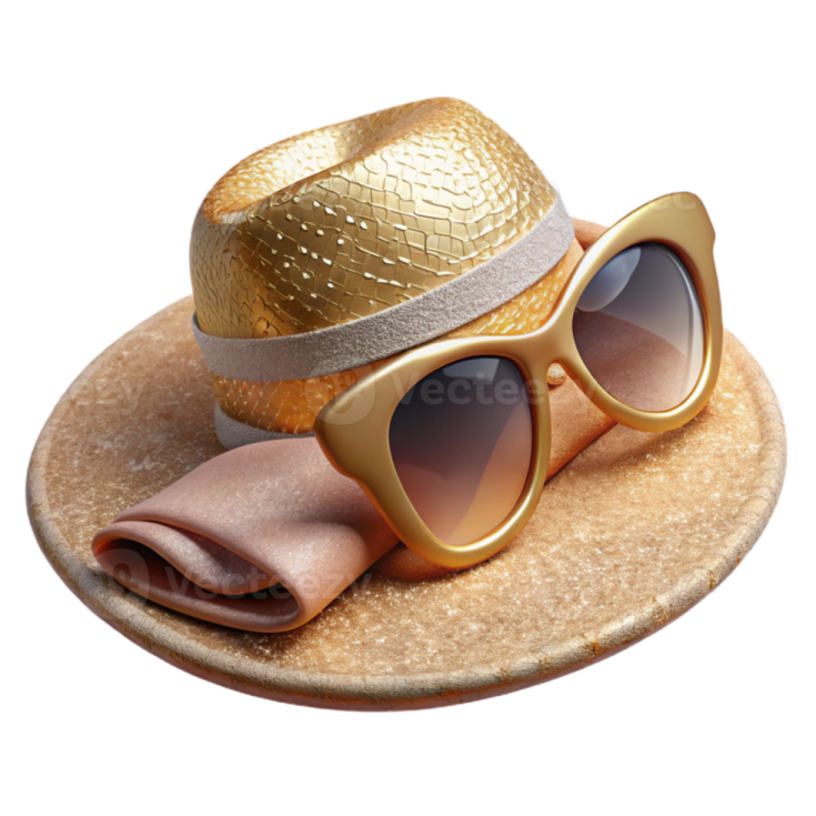 a hat and sunglasses on top of a plate