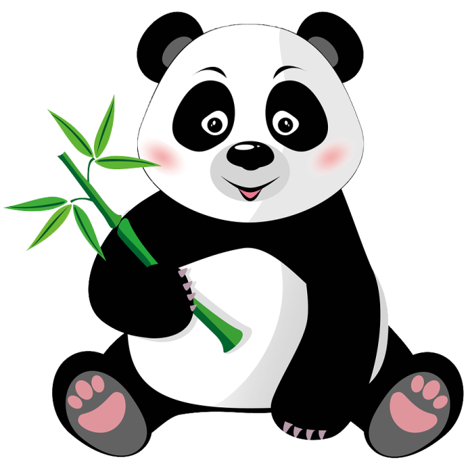 a panda holding a bamboo sticker