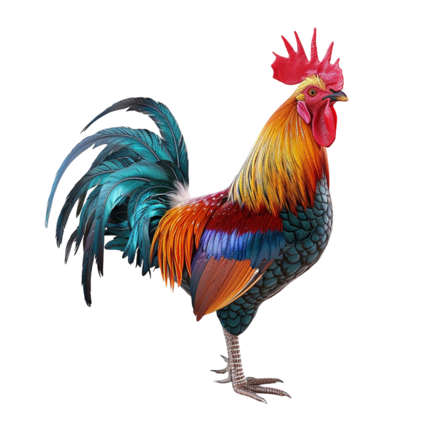 a colorful rooster on a white background