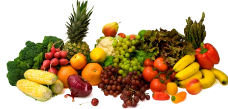 a pile of fruits and vegetables on a white background