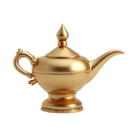 a gold teapot on a white background