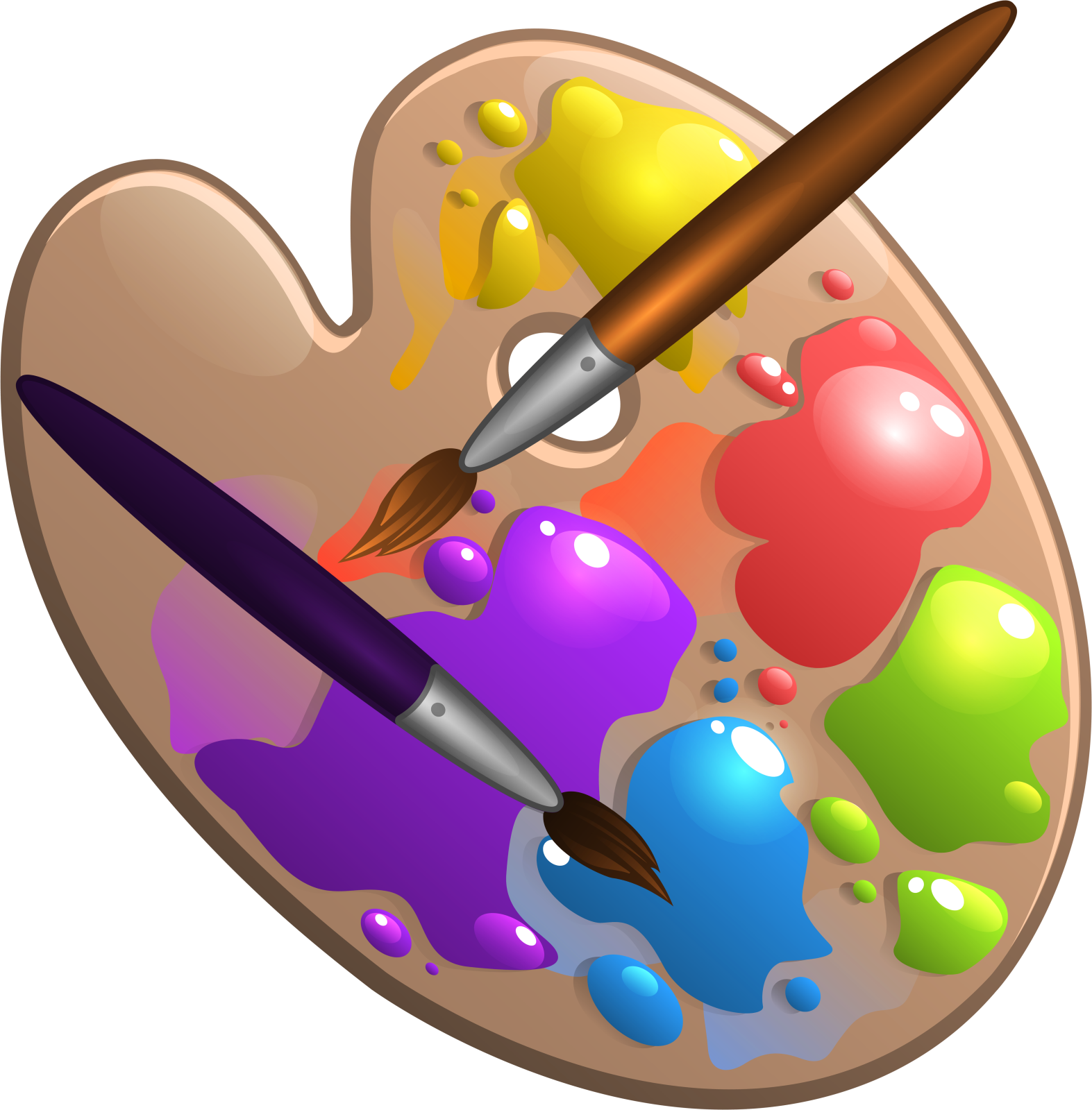 a palette with paint and a brush