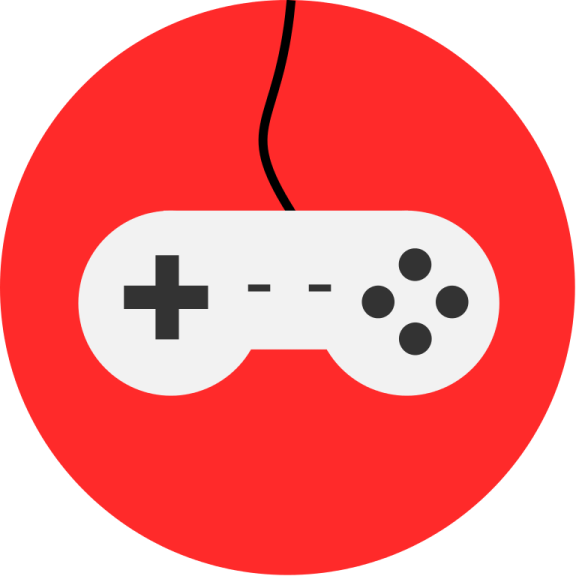 a video game controller in a red circle
