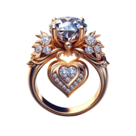an engagement ring with a heart surrounded by diamonds