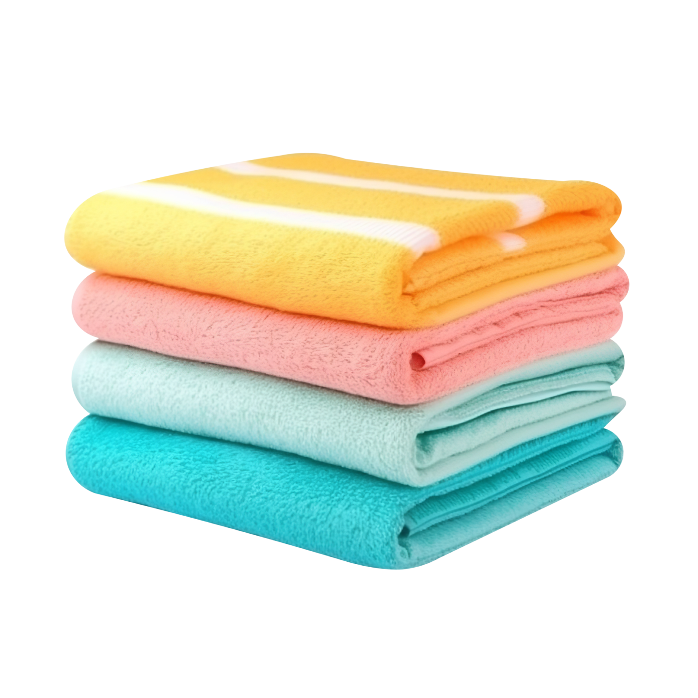 a stack of towels in different colors