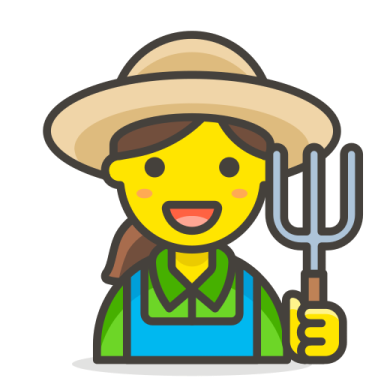 a woman wearing a straw hat and holding a pitchfork