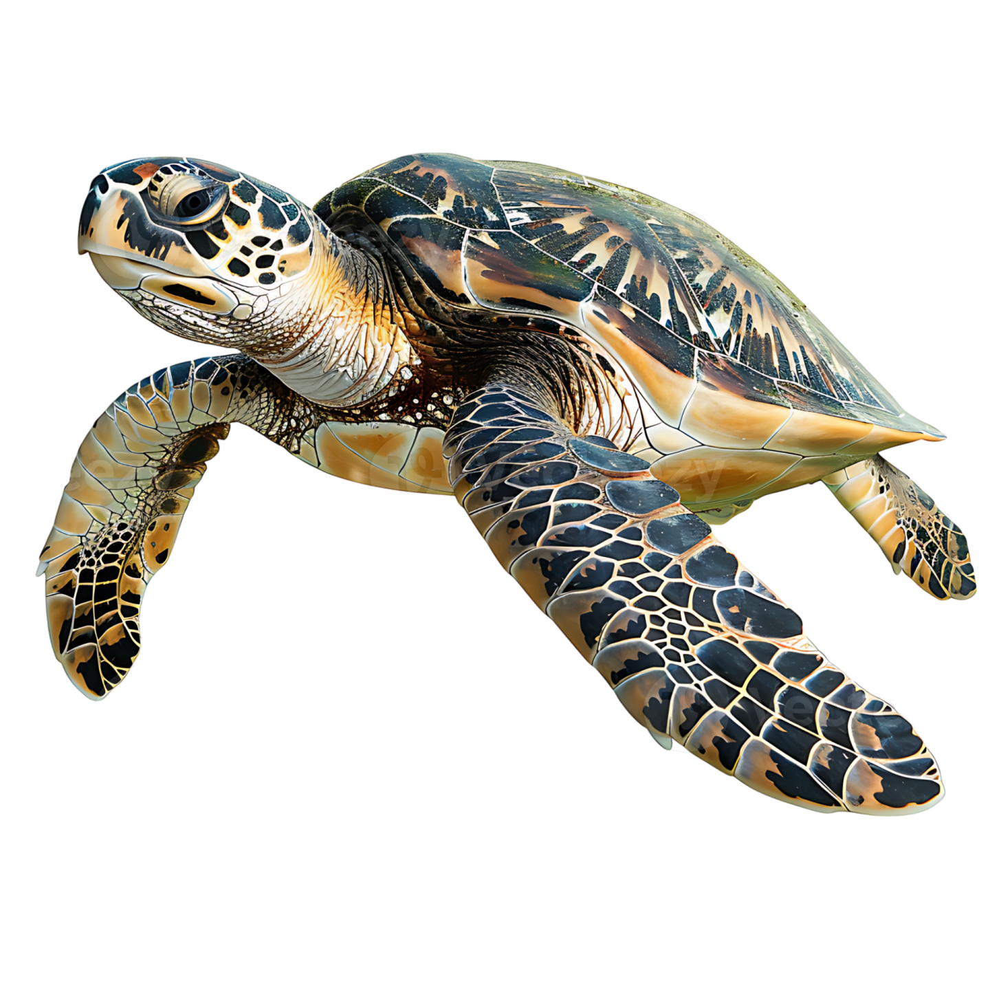 a green sea turtle swimming in the ocean