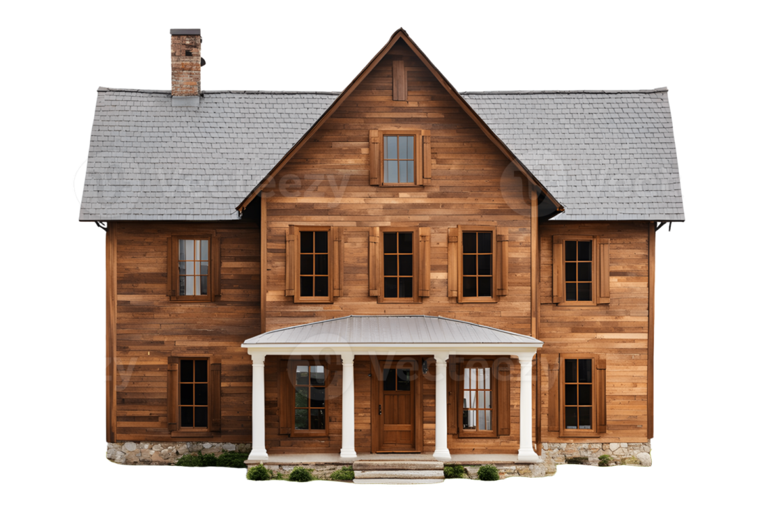 a wooden house on a white background