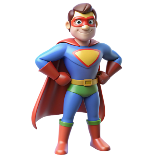 a cartoon character with a red cape and green pants