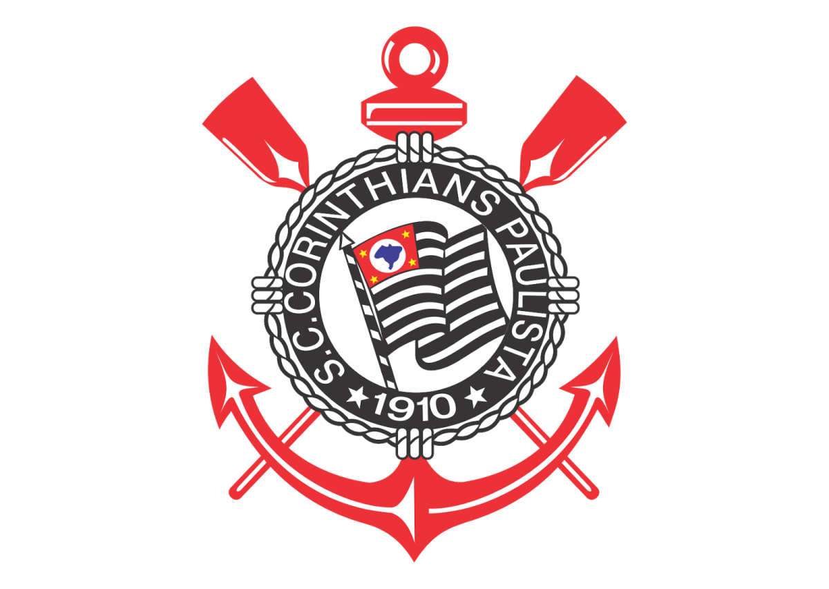 a red and white logo with an anchor on it