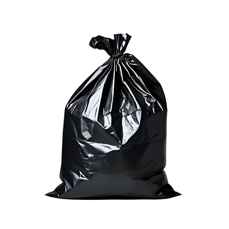 a black trash bag on a white background