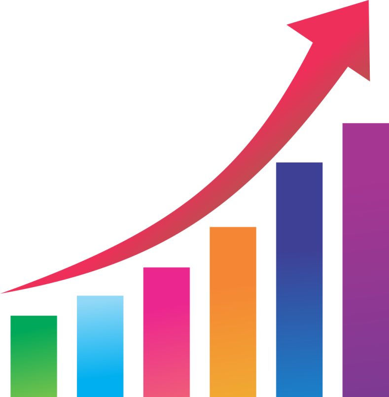 a bar chart with an arrow pointing upward