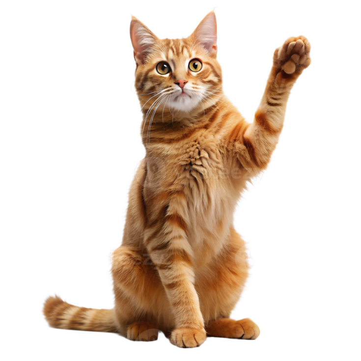 a cat with its paw raised up in the air