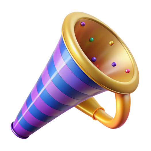 A purple and blue mega with a gold horn