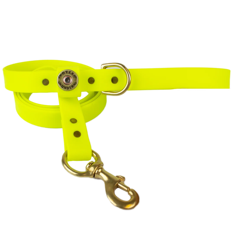 a yellow leash with a metal hook on it